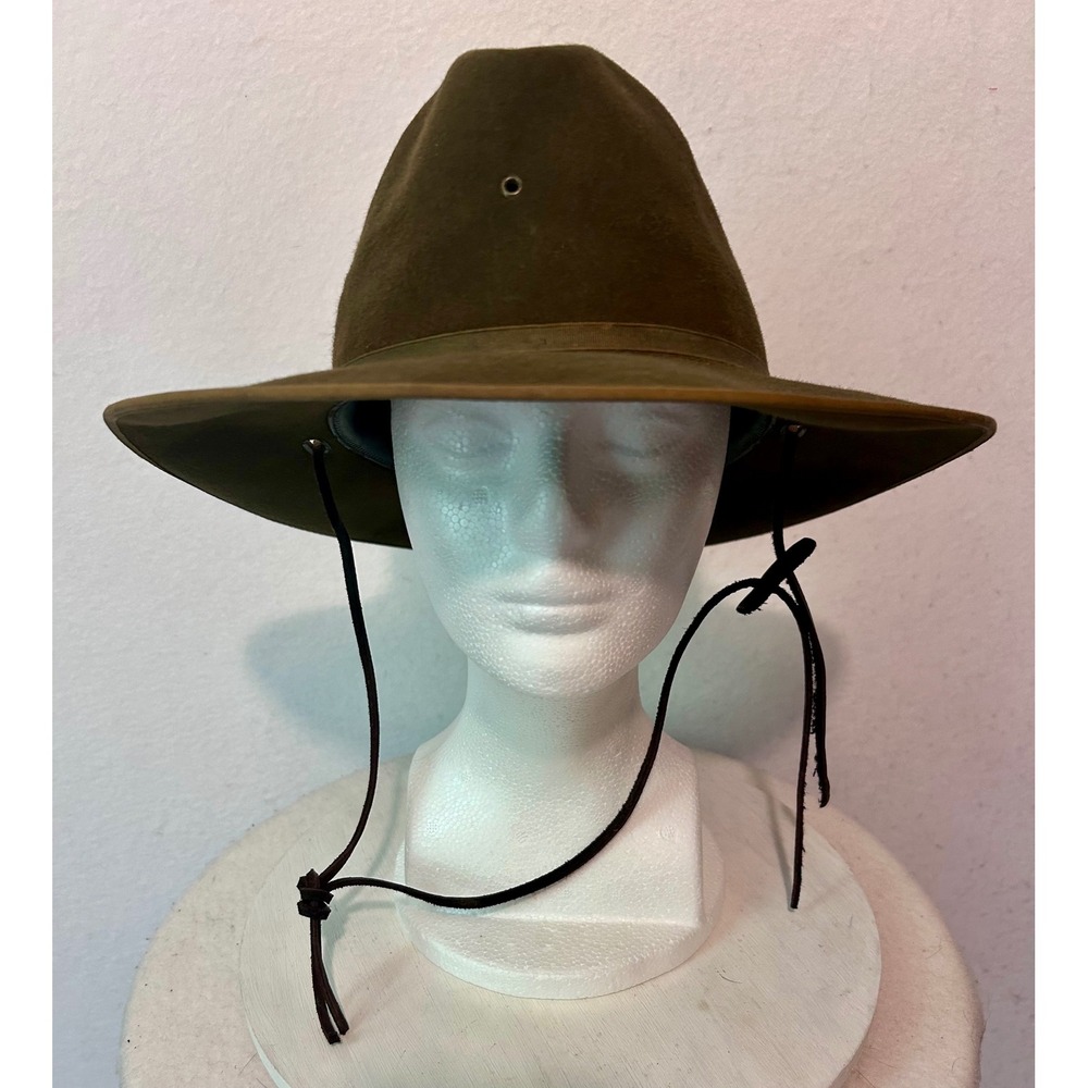 Stratton Hats Chicago Olive Green Felt Campaign Hat Mens 7 3/4 Ranger Scout